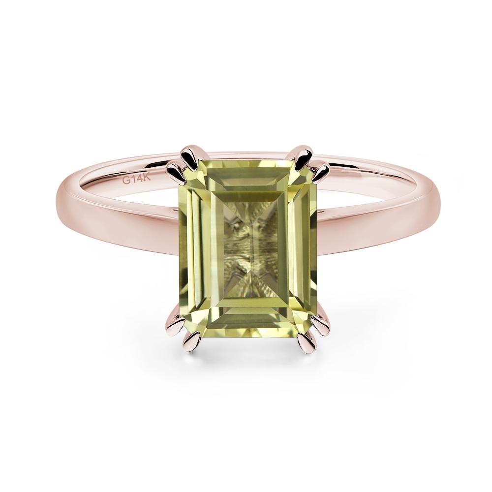 Emerald Cut Lemon Quartz Solitaire Wedding Ring - LUO Jewelry #metal_14k rose gold