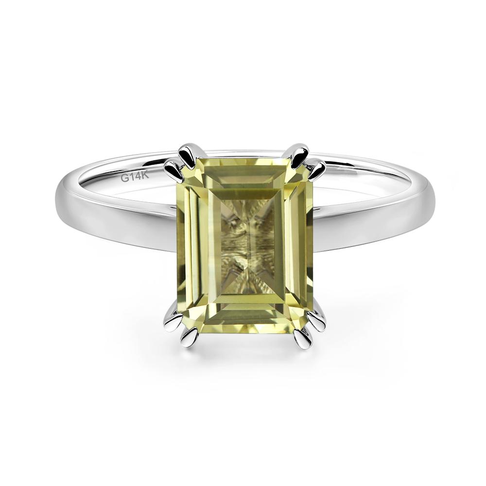 Emerald Cut Lemon Quartz Solitaire Wedding Ring - LUO Jewelry #metal_14k white gold