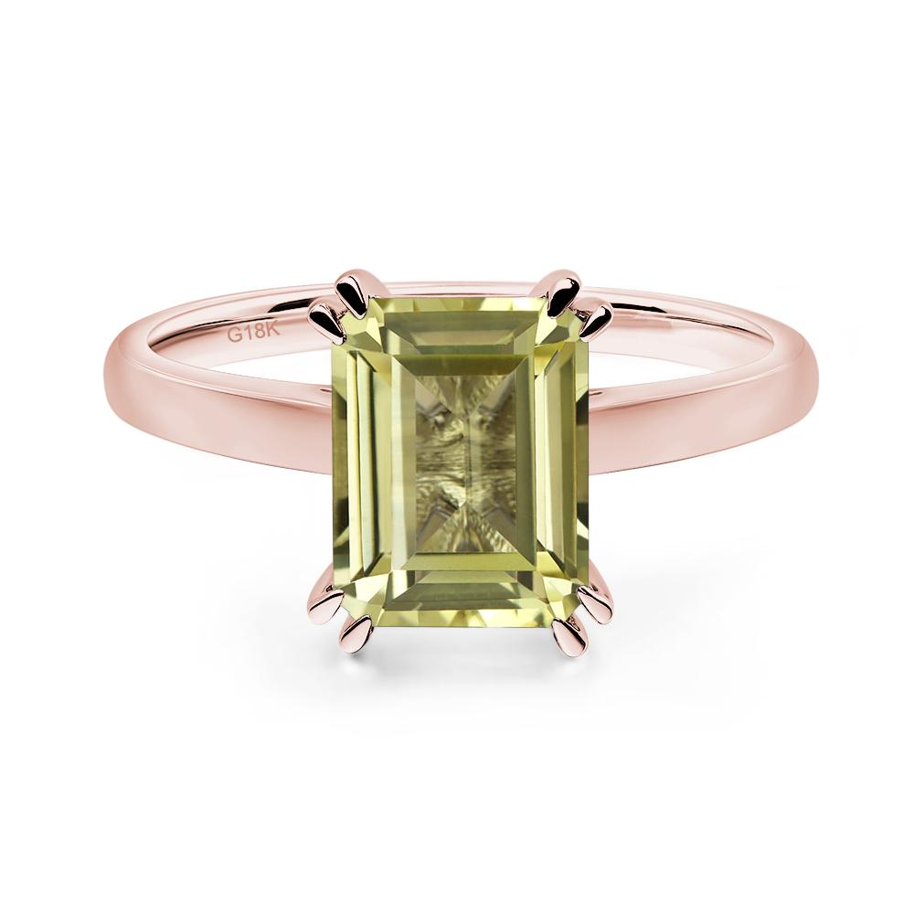 Emerald Cut Lemon Quartz Solitaire Wedding Ring - LUO Jewelry #metal_18k rose gold