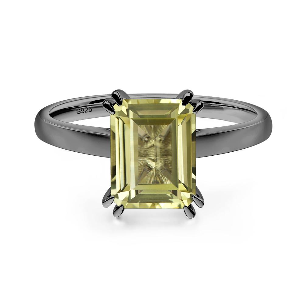 Emerald Cut Lemon Quartz Solitaire Wedding Ring - LUO Jewelry #metal_black finish sterling silver