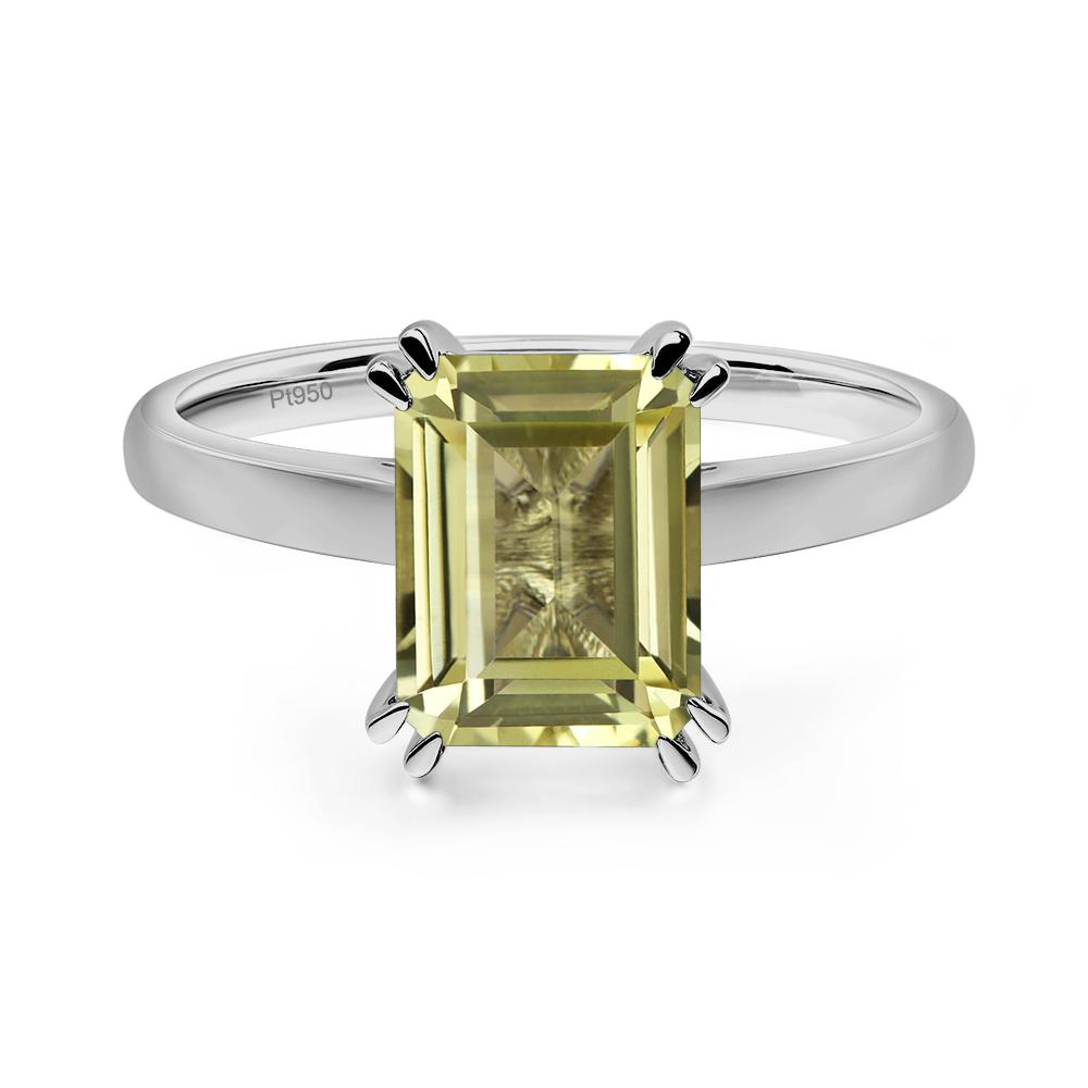 Emerald Cut Lemon Quartz Solitaire Wedding Ring - LUO Jewelry #metal_platinum