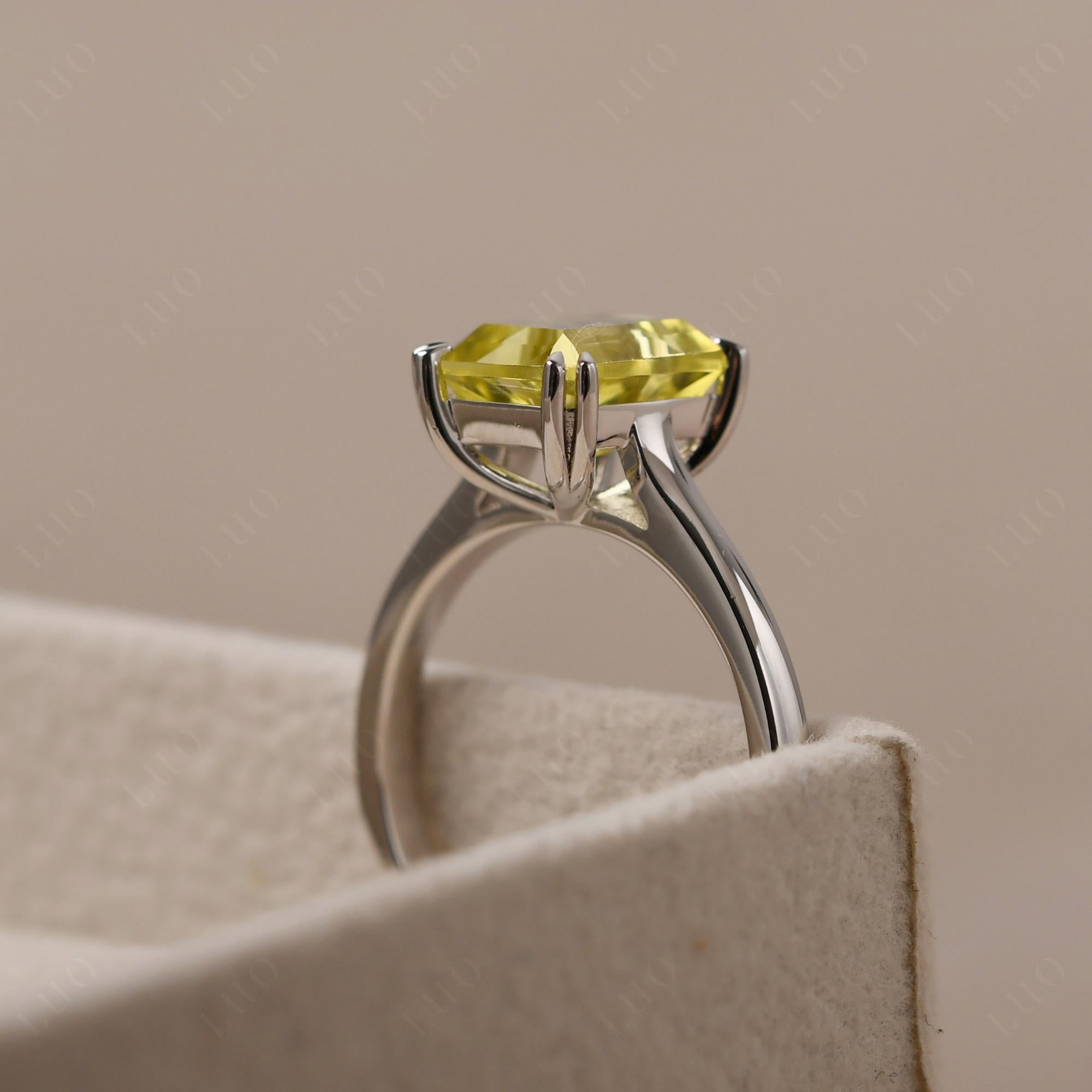 Emerald Cut Lemon Quartz Solitaire Wedding Ring - LUO Jewelry
