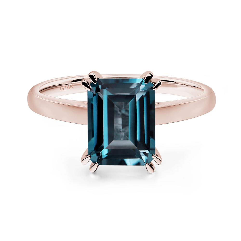 Emerald Cut London Blue Topaz Solitaire Wedding Ring - LUO Jewelry #metal_14k rose gold