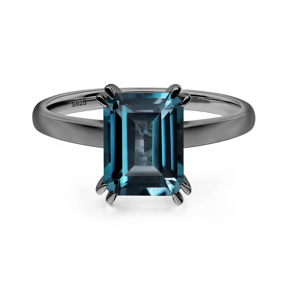 Emerald Cut London Blue Topaz Solitaire Wedding Ring - LUO Jewelry #metal_black finish sterling silver