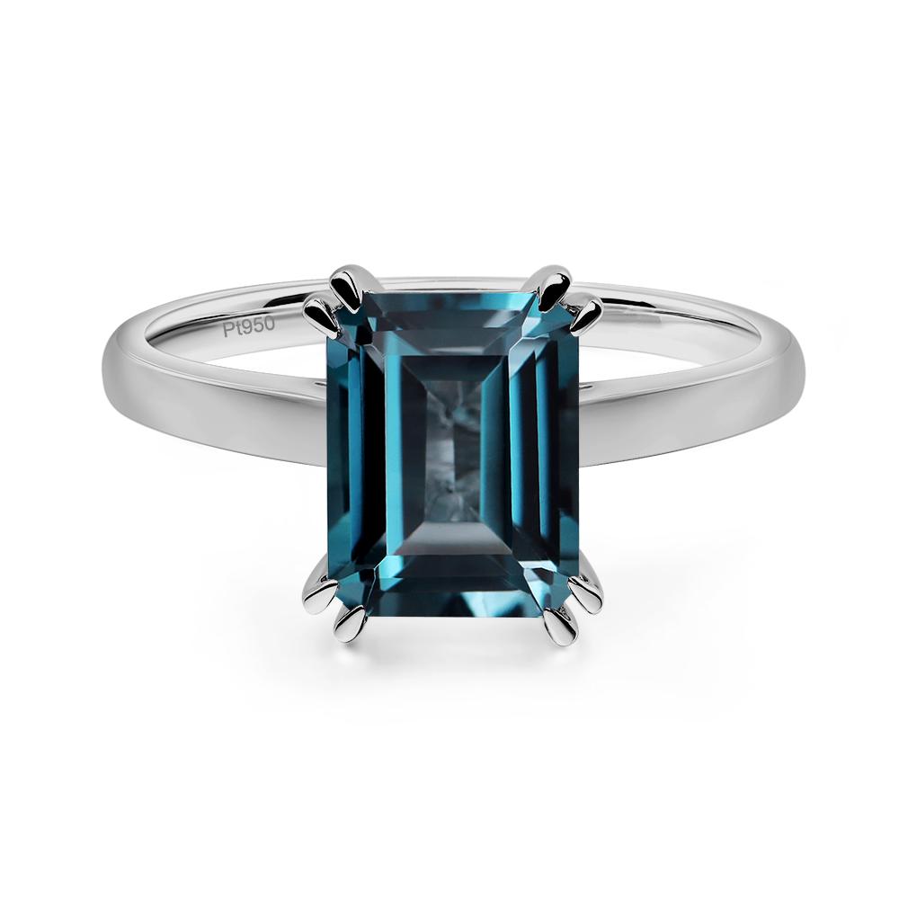 Emerald Cut London Blue Topaz Solitaire Wedding Ring - LUO Jewelry #metal_platinum