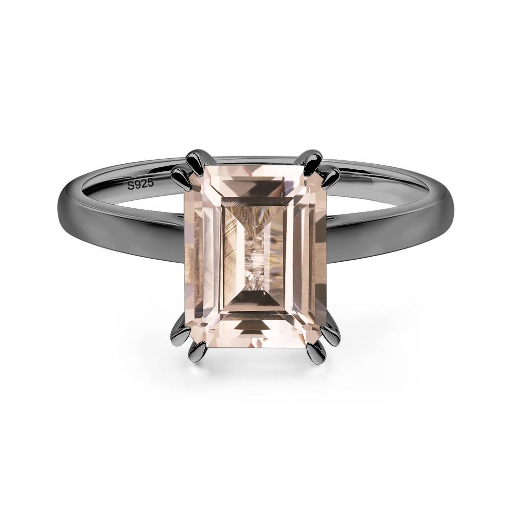 Emerald Cut Morganite Solitaire Wedding Ring - LUO Jewelry #metal_black finish sterling silver