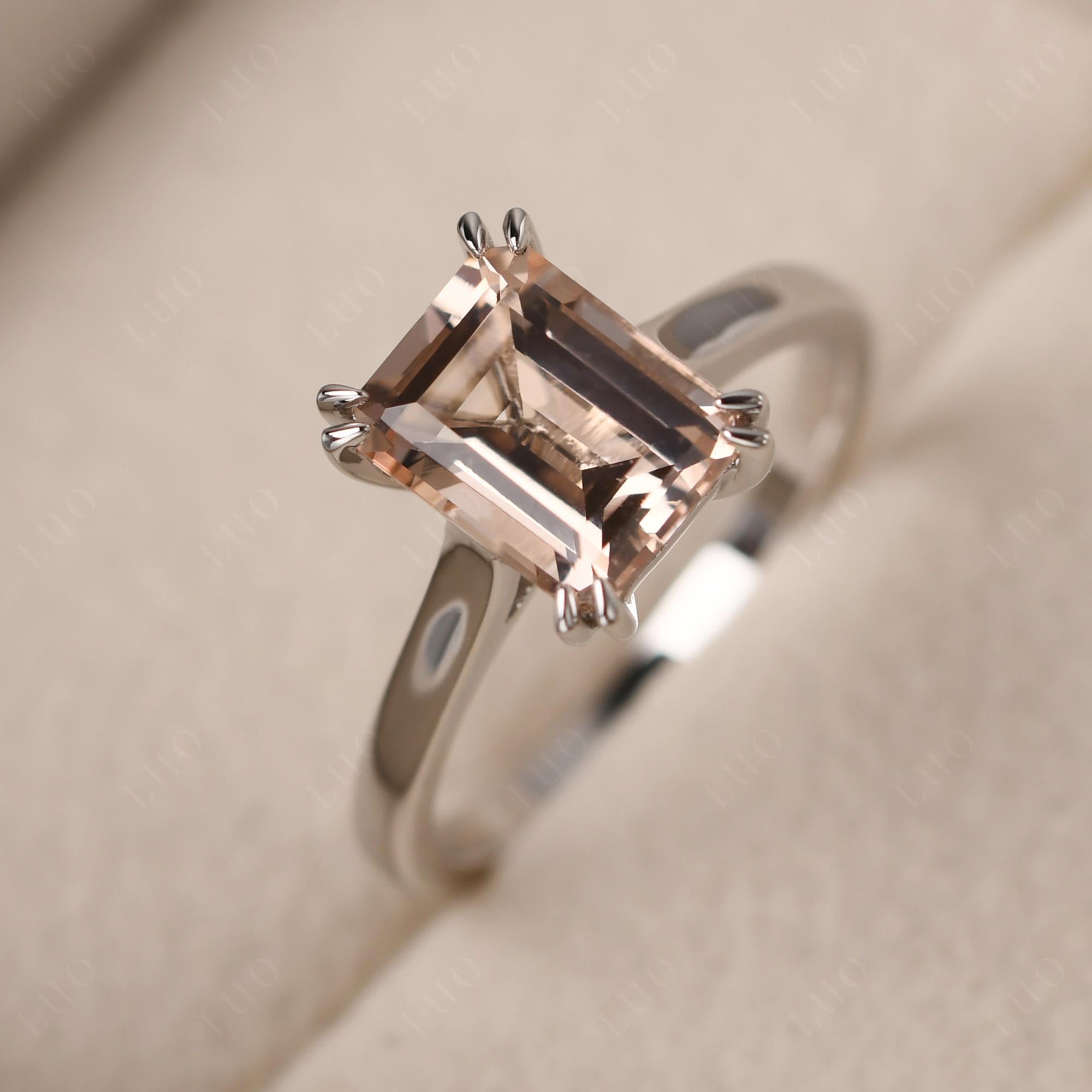 Emerald Cut Morganite Solitaire Wedding Ring - LUO Jewelry