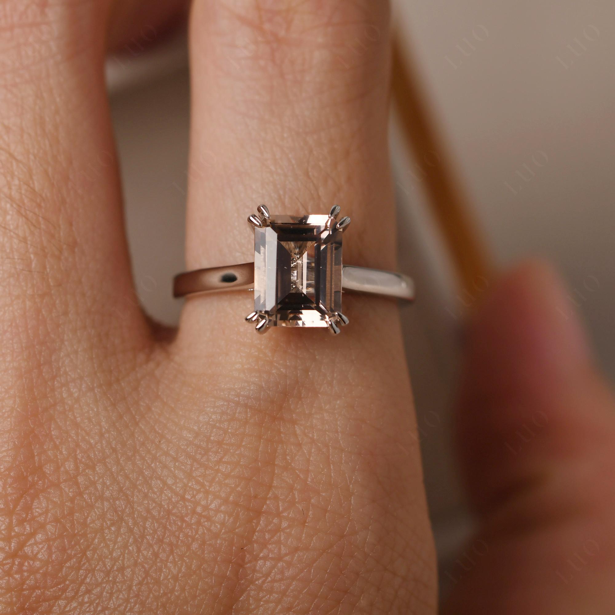 Emerald Cut Morganite Solitaire Wedding Ring - LUO Jewelry