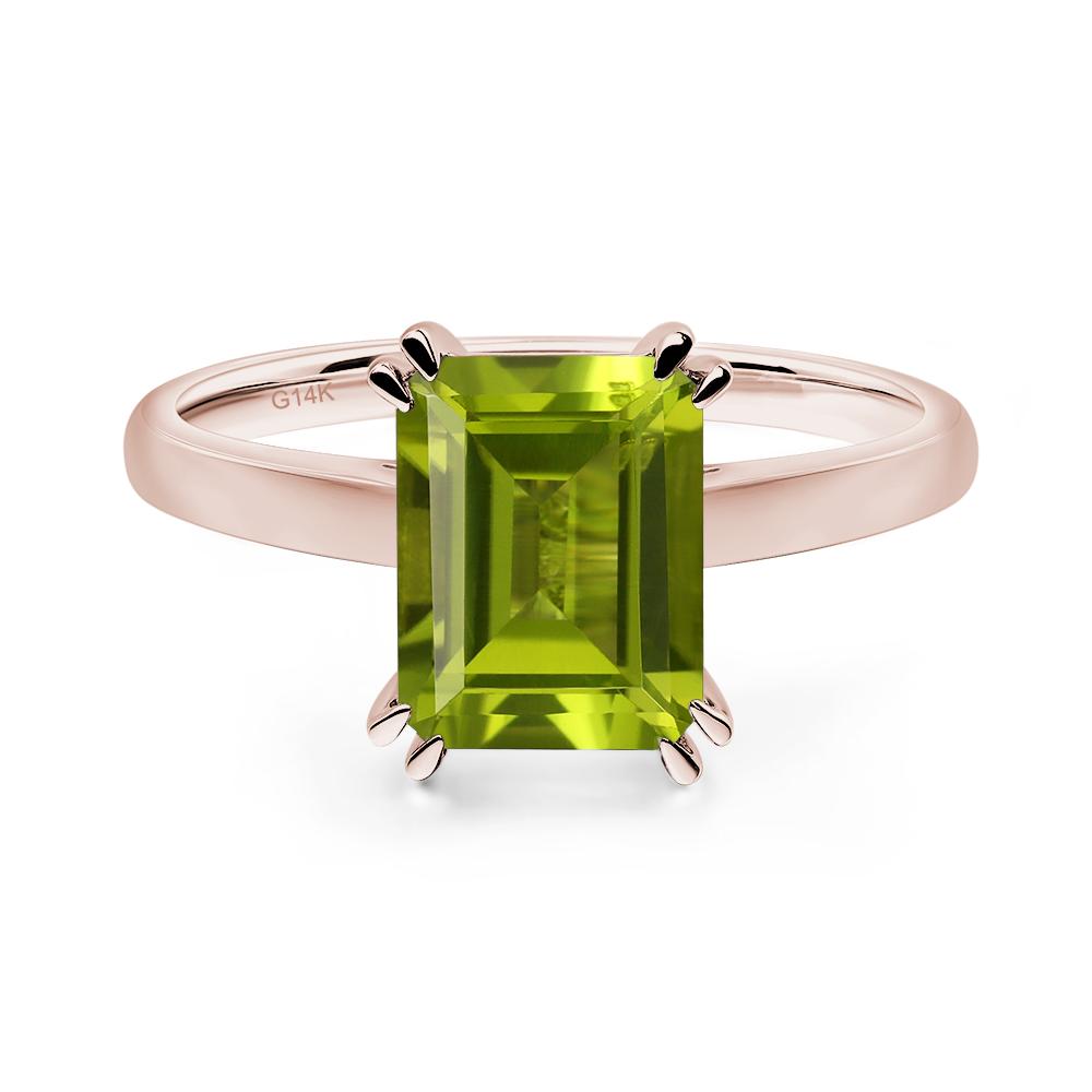Emerald Cut Peridot Solitaire Wedding Ring - LUO Jewelry #metal_14k rose gold
