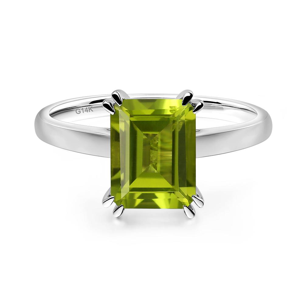 Emerald Cut Peridot Solitaire Wedding Ring - LUO Jewelry #metal_14k white gold