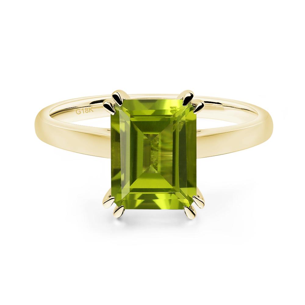 Emerald Cut Peridot Solitaire Wedding Ring - LUO Jewelry #metal_18k yellow gold