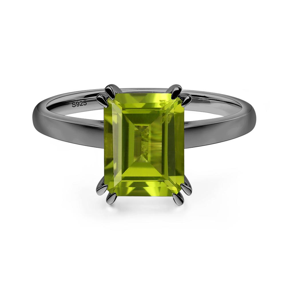 Emerald Cut Peridot Solitaire Wedding Ring - LUO Jewelry #metal_black finish sterling silver