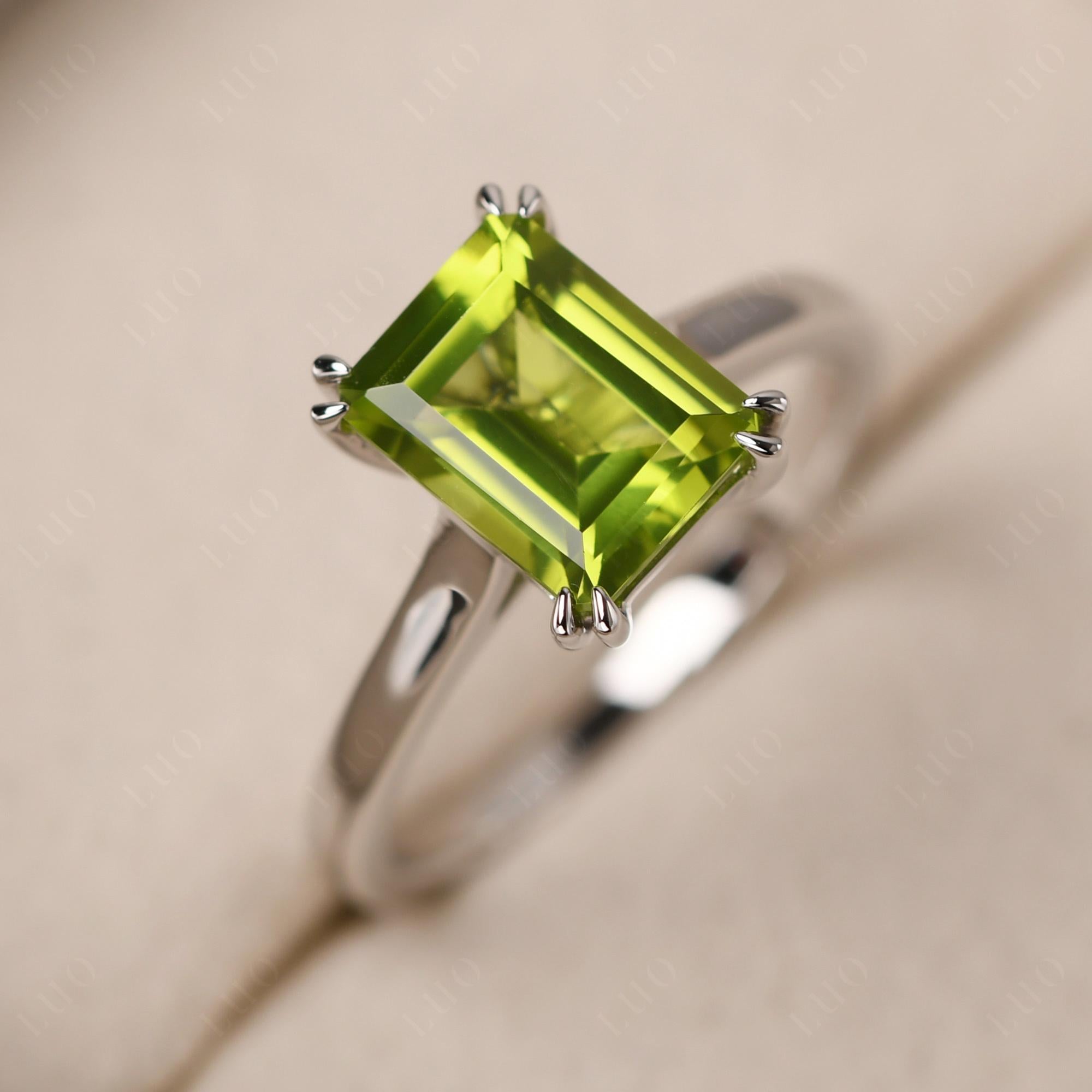 Emerald Cut Peridot Solitaire Wedding Ring - LUO Jewelry