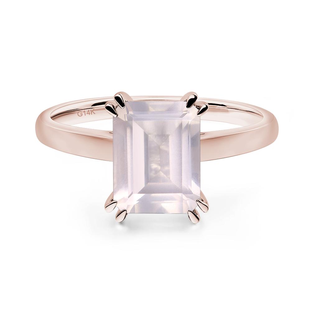 Emerald Cut Rose Quartz Solitaire Wedding Ring - LUO Jewelry #metal_14k rose gold