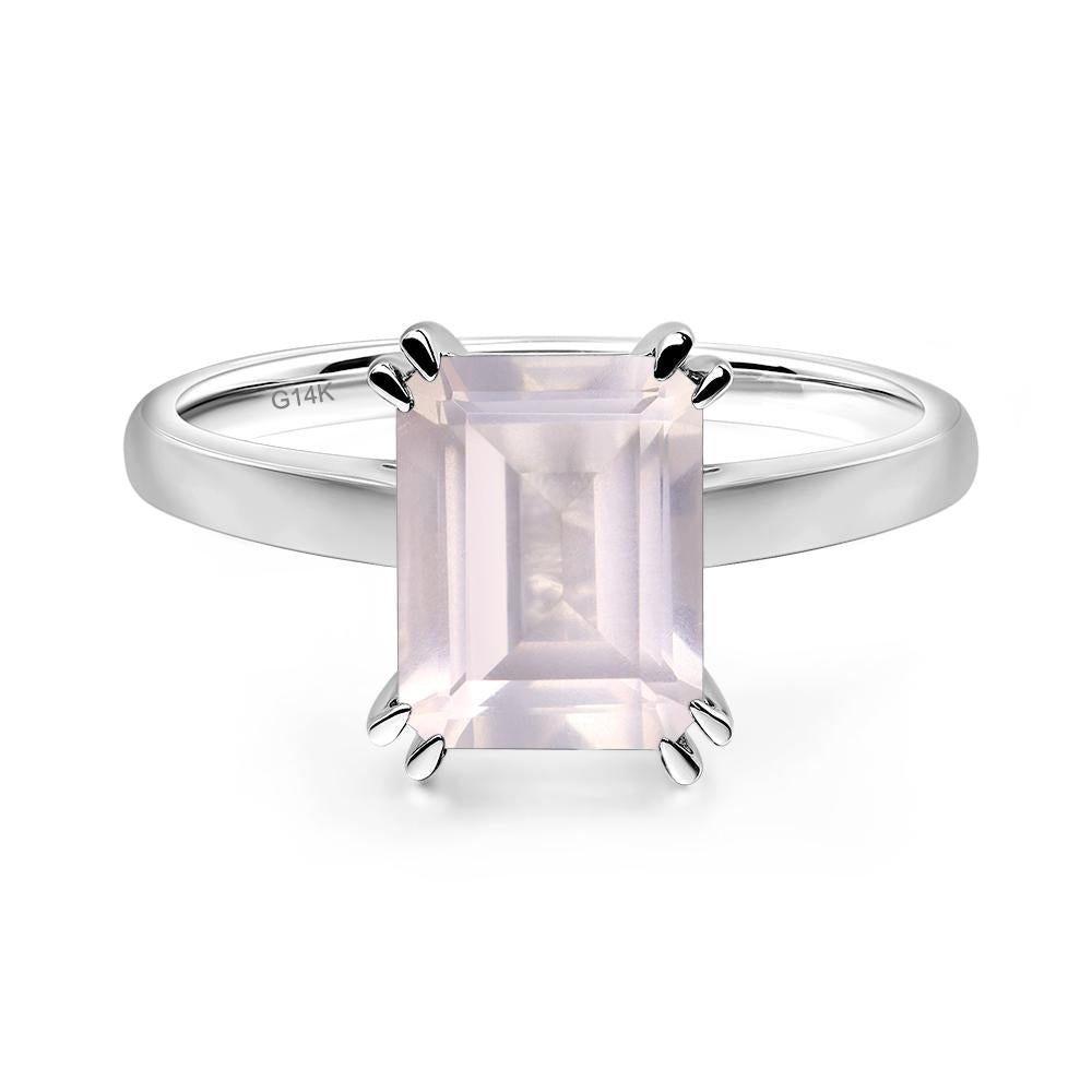 Emerald Cut Rose Quartz Solitaire Wedding Ring - LUO Jewelry #metal_14k white gold