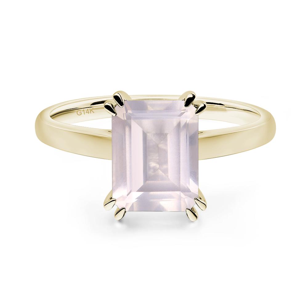 Emerald Cut Rose Quartz Solitaire Wedding Ring - LUO Jewelry #metal_14k yellow gold