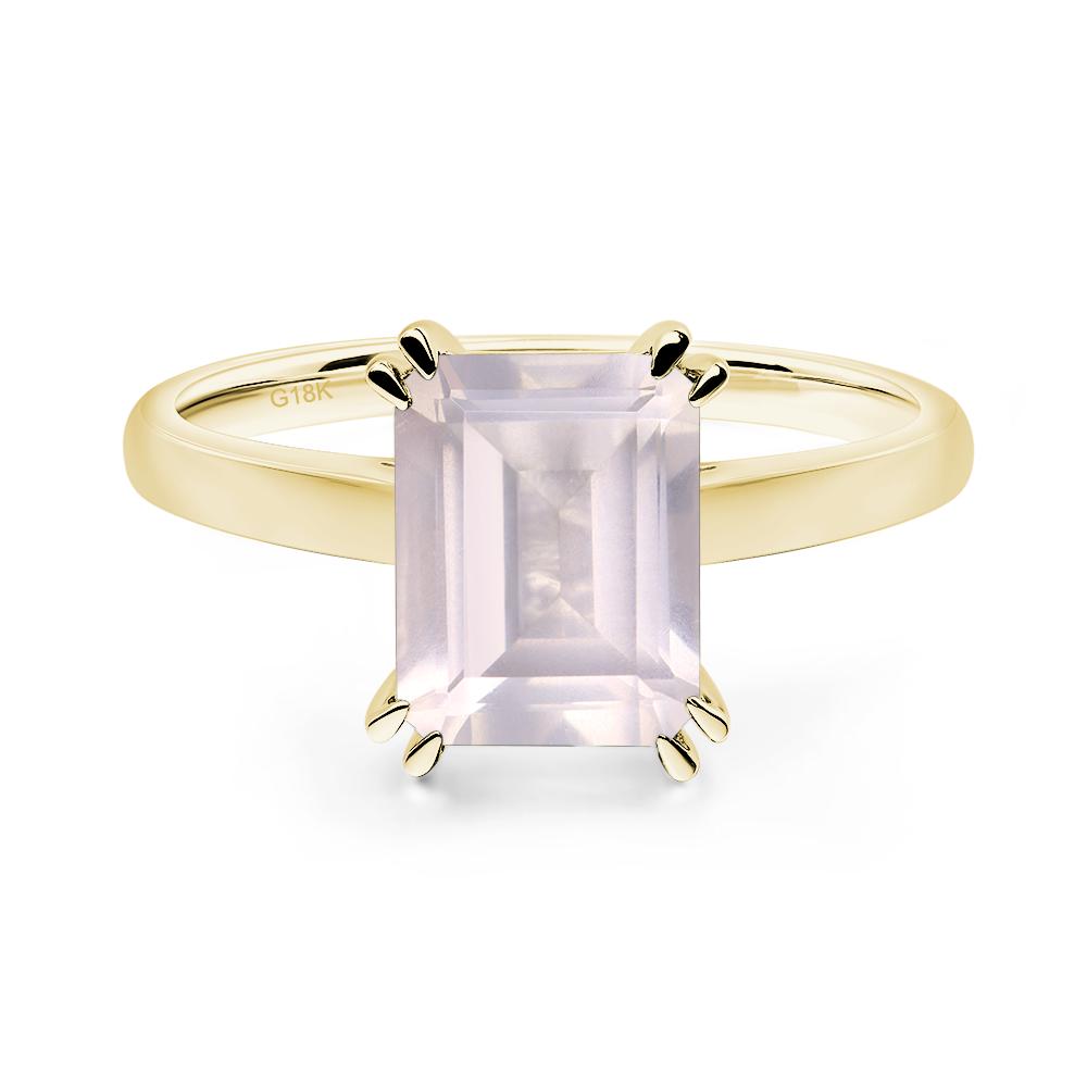 Emerald Cut Rose Quartz Solitaire Wedding Ring - LUO Jewelry #metal_18k yellow gold