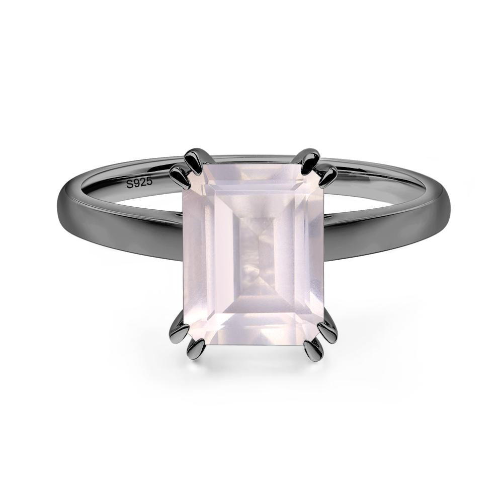 Emerald Cut Rose Quartz Solitaire Wedding Ring - LUO Jewelry #metal_black finish sterling silver