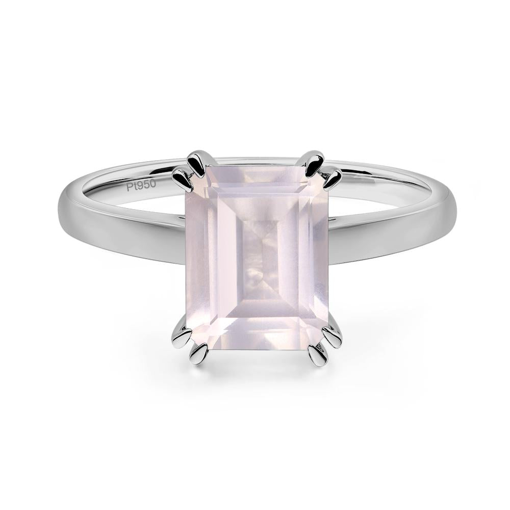 Emerald Cut Rose Quartz Solitaire Wedding Ring - LUO Jewelry #metal_platinum