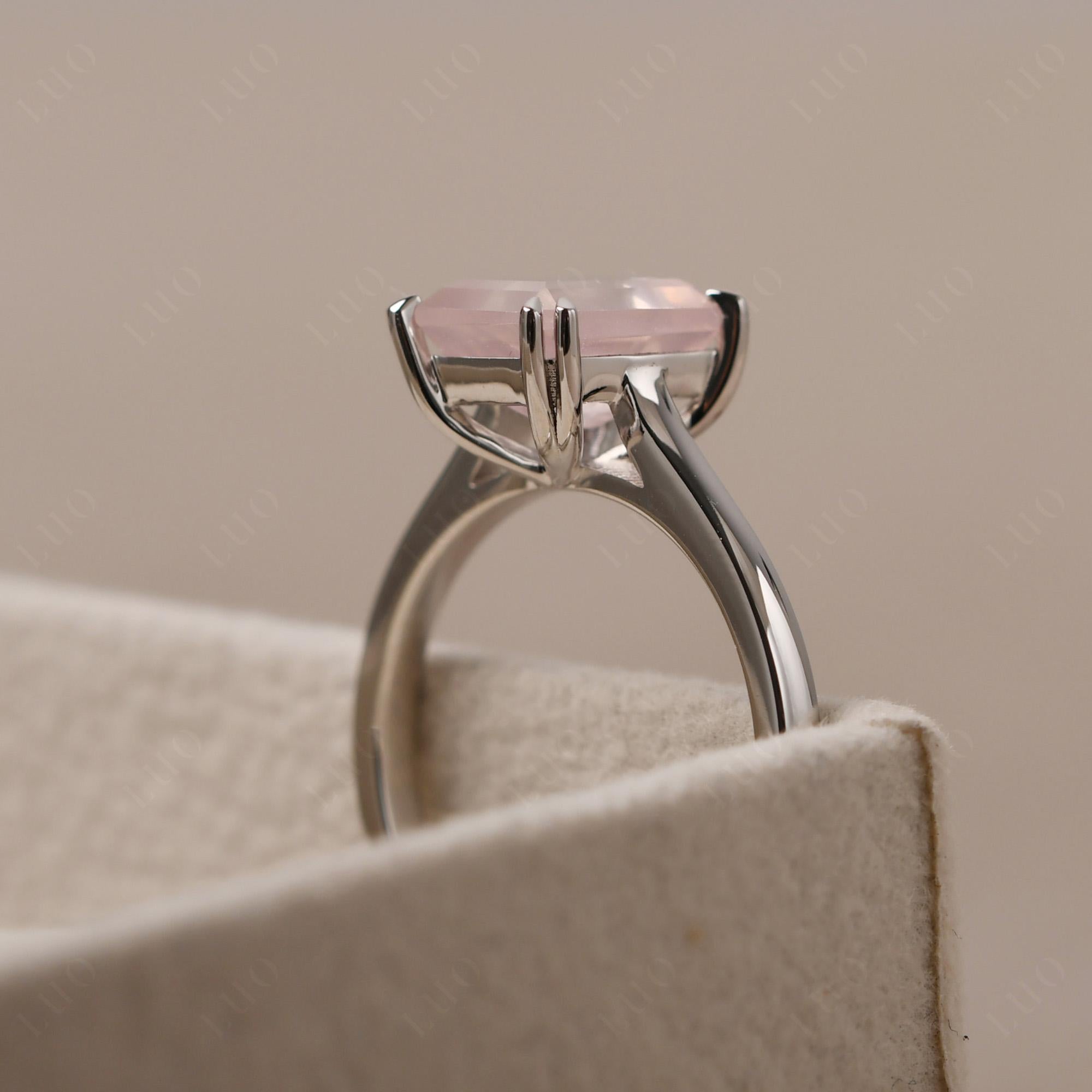 Emerald Cut Rose Quartz Solitaire Wedding Ring - LUO Jewelry