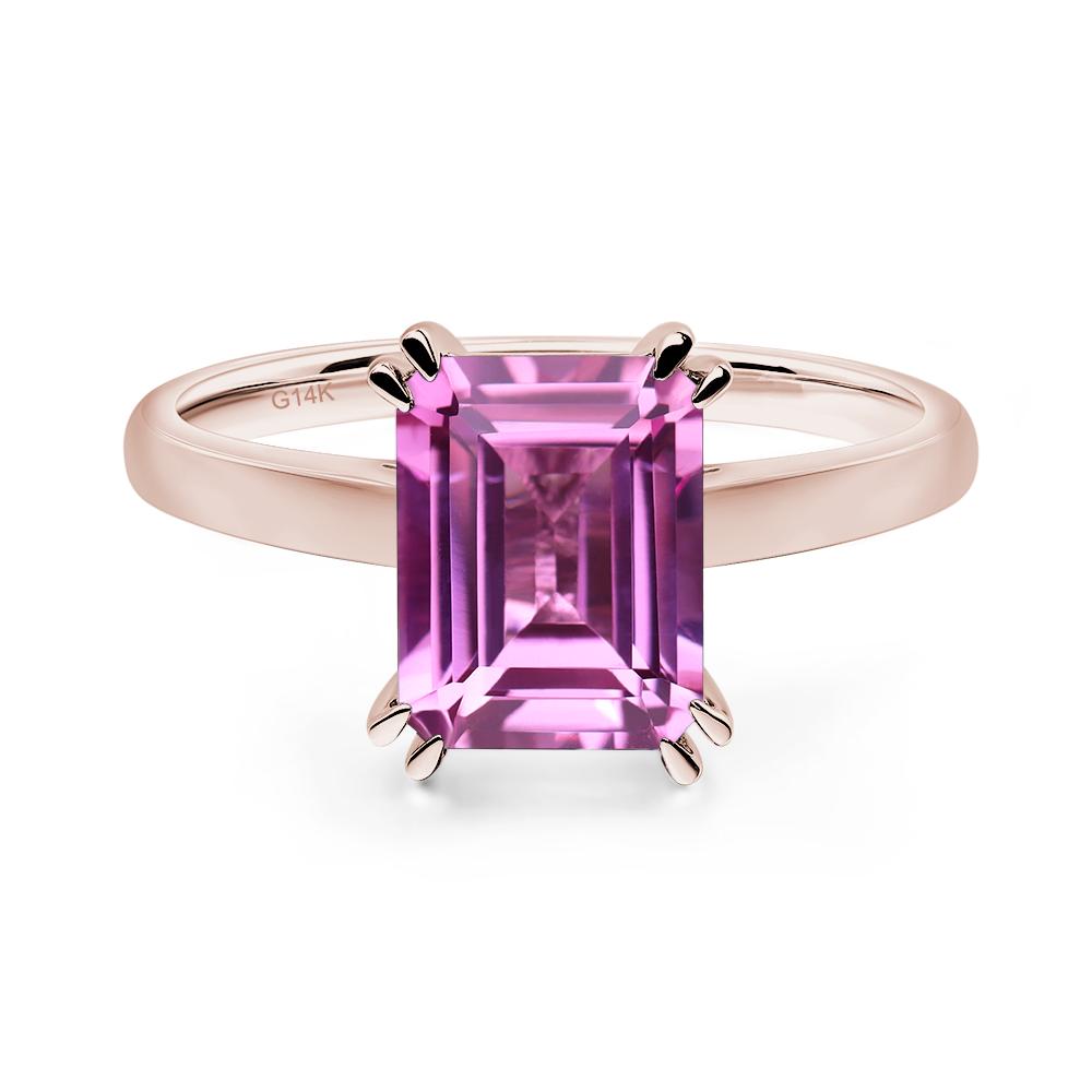 Emerald Cut Lab Created Pink Sapphire Solitaire Wedding Ring - LUO Jewelry #metal_14k rose gold