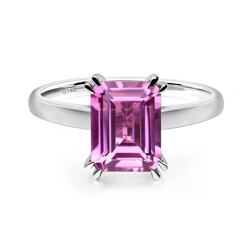 Emerald Cut Lab Created Pink Sapphire Solitaire Wedding Ring - LUO Jewelry #metal_14k white gold