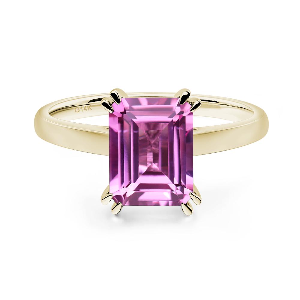Emerald Cut Lab Created Pink Sapphire Solitaire Wedding Ring - LUO Jewelry #metal_14k yellow gold
