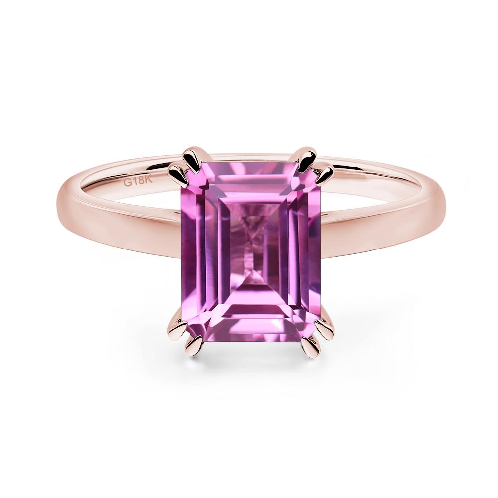 Emerald Cut Lab Created Pink Sapphire Solitaire Wedding Ring - LUO Jewelry #metal_18k rose gold