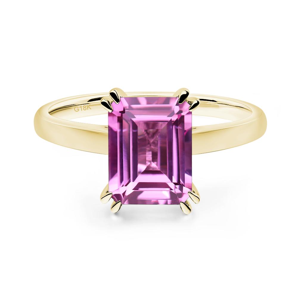 Emerald Cut Lab Created Pink Sapphire Solitaire Wedding Ring - LUO Jewelry #metal_18k yellow gold