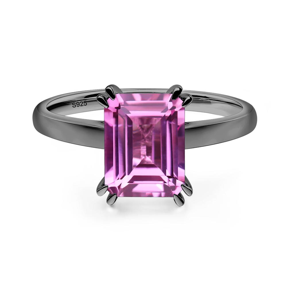 Emerald Cut Lab Created Pink Sapphire Solitaire Wedding Ring - LUO Jewelry #metal_black finish sterling silver