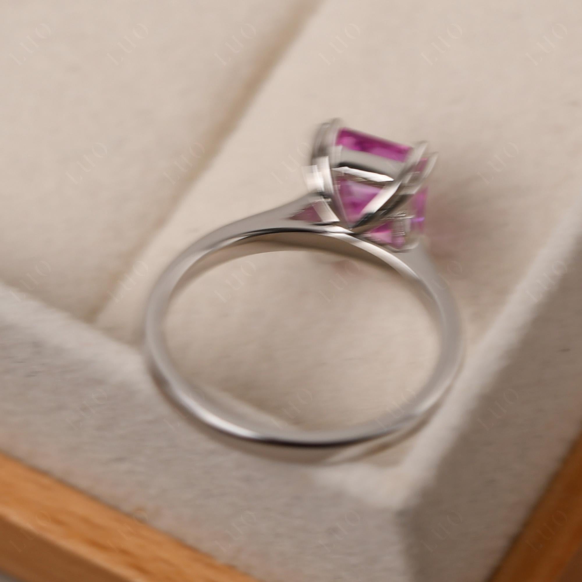 Emerald Cut Lab Created Pink Sapphire Solitaire Wedding Ring - LUO Jewelry