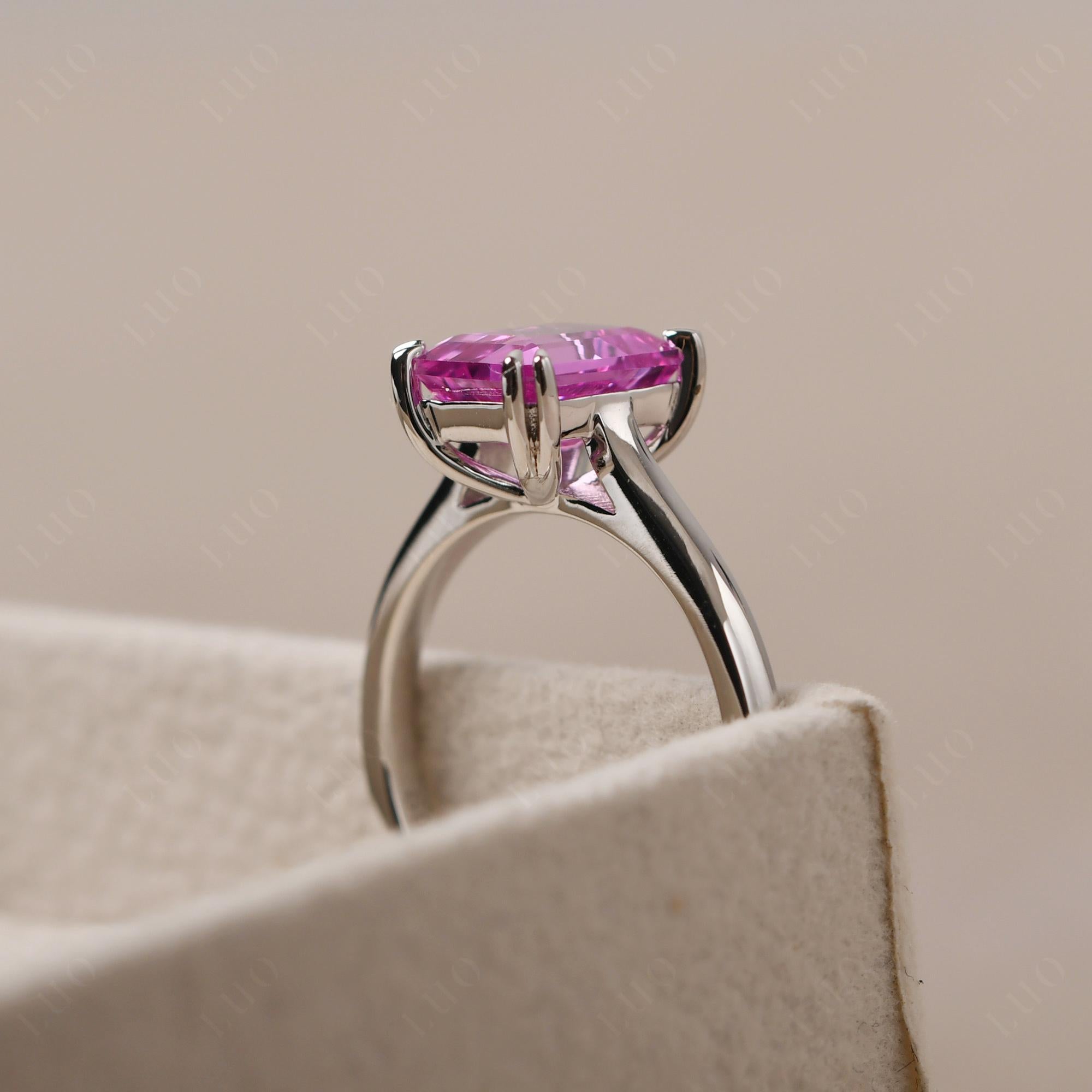 Emerald Cut Lab Created Pink Sapphire Solitaire Wedding Ring - LUO Jewelry