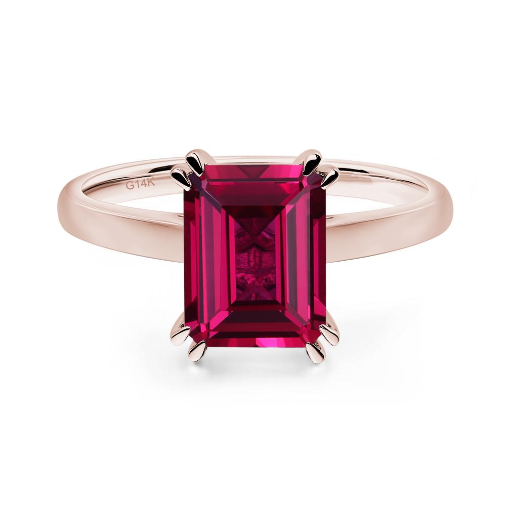Emerald Cut Ruby Solitaire Wedding Ring - LUO Jewelry #metal_14k rose gold