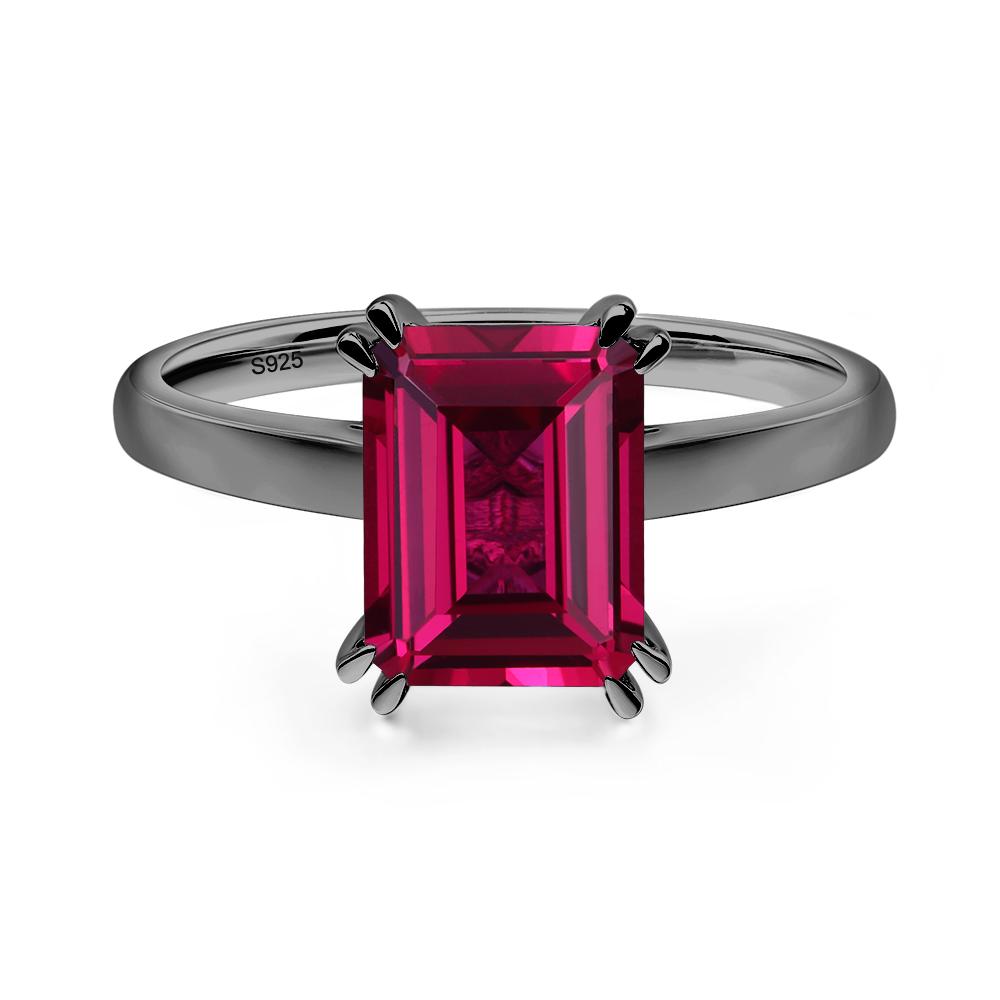 Emerald Cut Ruby Solitaire Wedding Ring - LUO Jewelry #metal_black finish sterling silver
