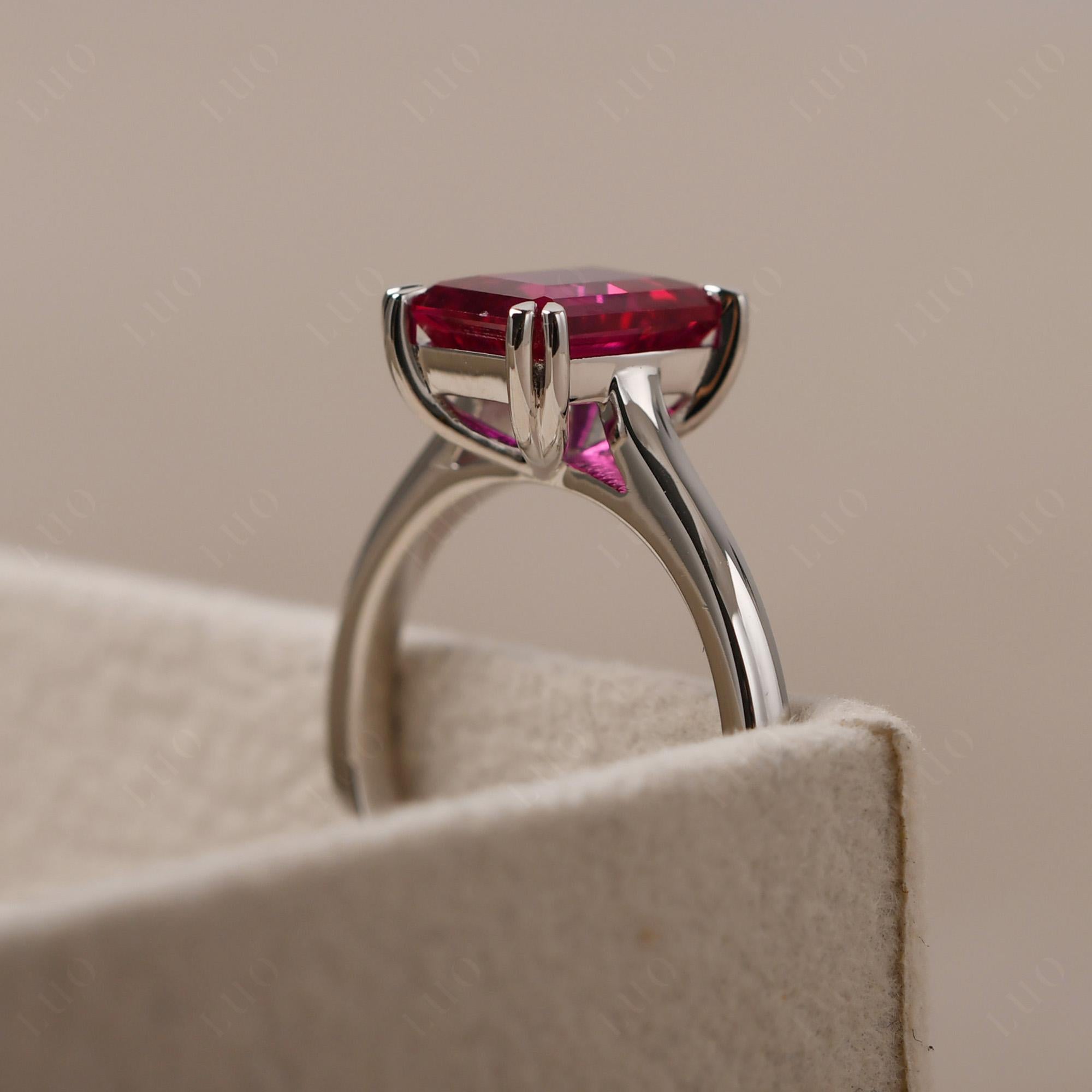 Emerald Cut Ruby Solitaire Wedding Ring - LUO Jewelry
