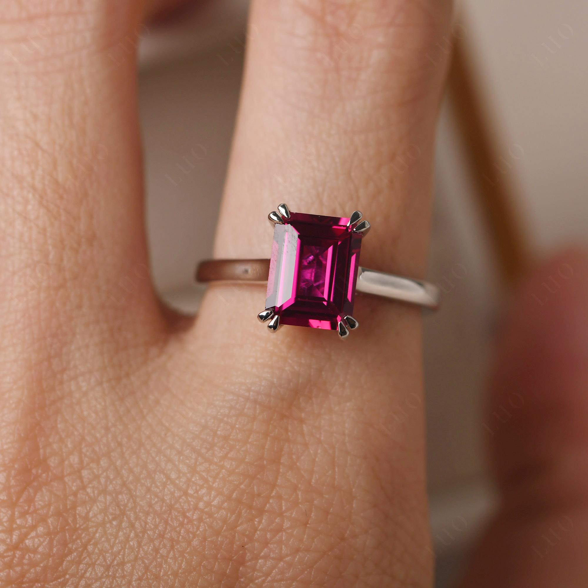 Emerald Cut Ruby Solitaire Wedding Ring - LUO Jewelry