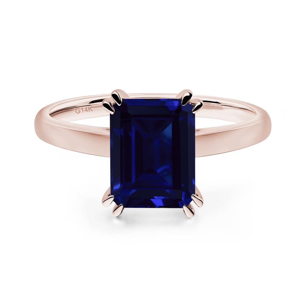 Emerald Cut Lab Sapphire Solitaire Wedding Ring - LUO Jewelry #metal_14k rose gold