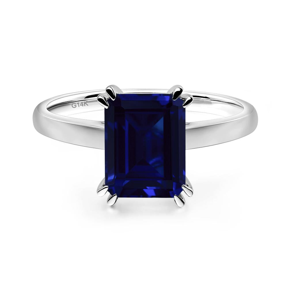 Emerald Cut Lab Sapphire Solitaire Wedding Ring - LUO Jewelry #metal_14k white gold