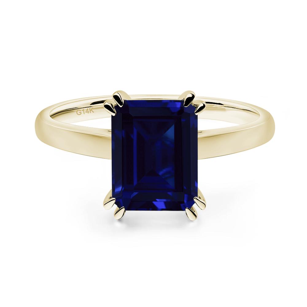 Emerald Cut Lab Sapphire Solitaire Wedding Ring - LUO Jewelry #metal_14k yellow gold