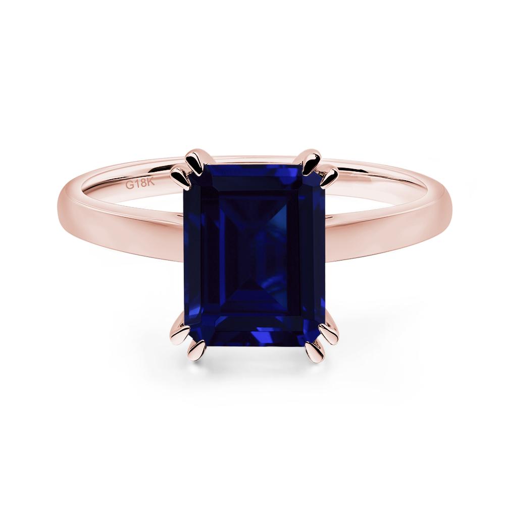 Emerald Cut Lab Sapphire Solitaire Wedding Ring - LUO Jewelry #metal_18k rose gold