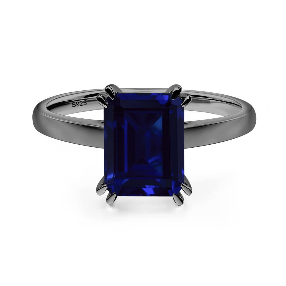 Emerald Cut Lab Sapphire Solitaire Wedding Ring - LUO Jewelry #metal_black finish sterling silver