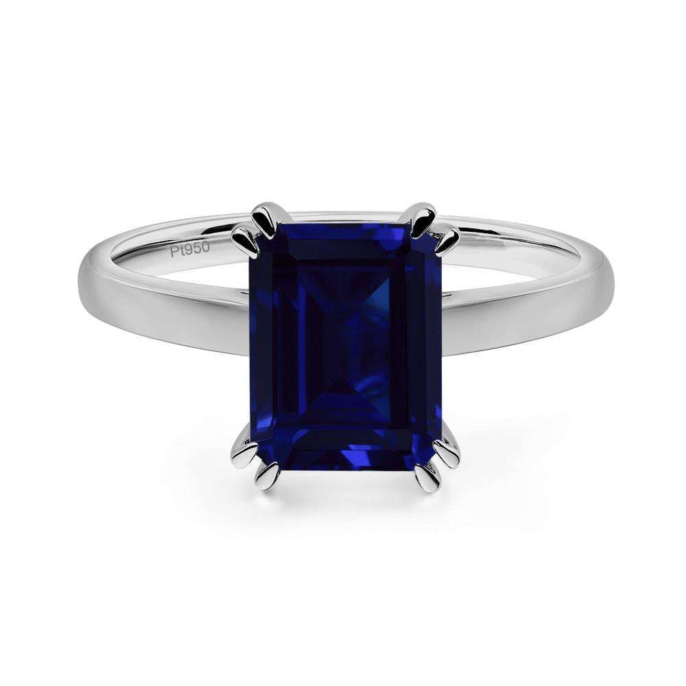 Emerald Cut Lab Sapphire Solitaire Wedding Ring - LUO Jewelry #metal_platinum