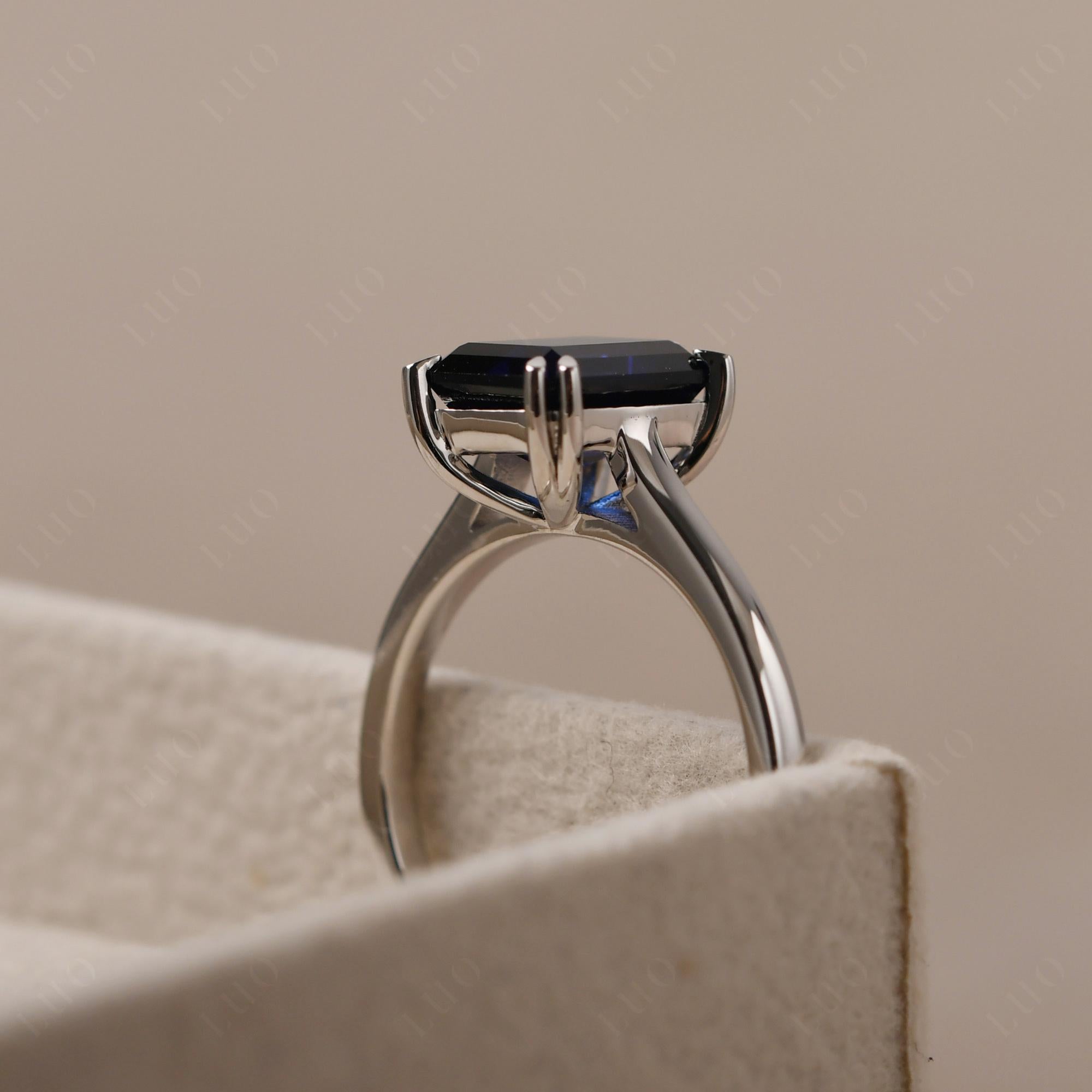 Emerald Cut Lab Sapphire Solitaire Wedding Ring - LUO Jewelry