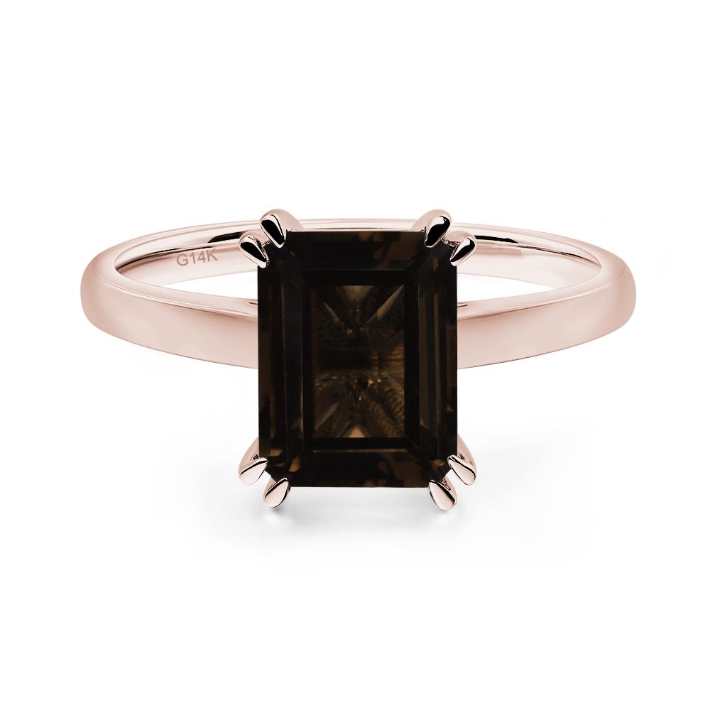 Emerald Cut Smoky Quartz Solitaire Wedding Ring - LUO Jewelry #metal_14k rose gold