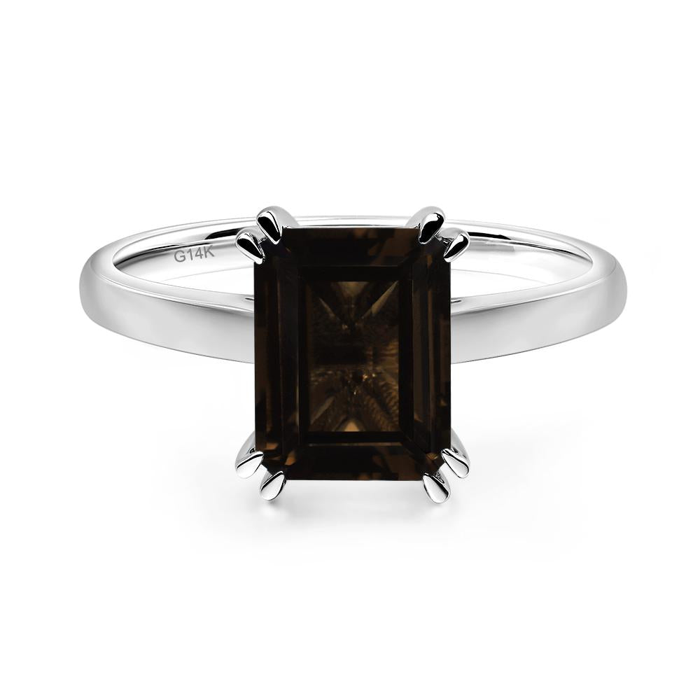 Emerald Cut Smoky Quartz Solitaire Wedding Ring - LUO Jewelry #metal_14k white gold