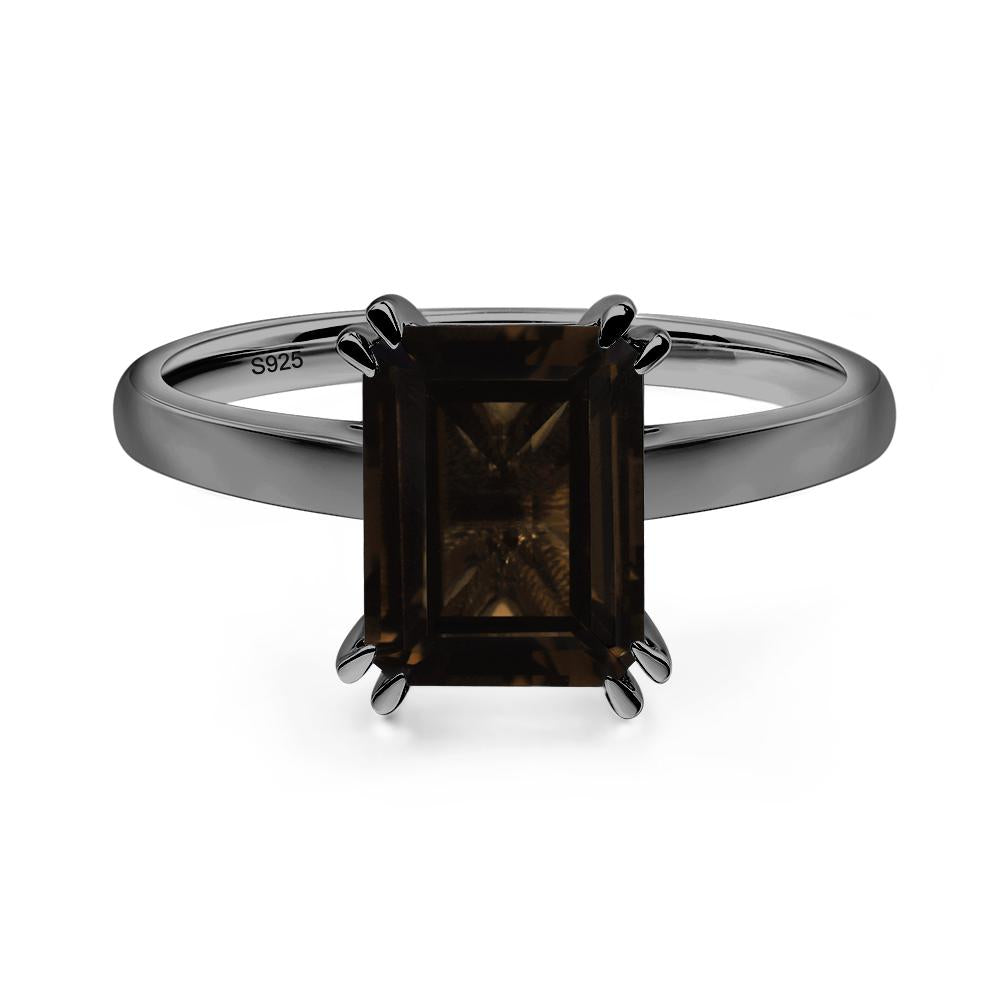 Emerald Cut Smoky Quartz Solitaire Wedding Ring - LUO Jewelry #metal_black finish sterling silver