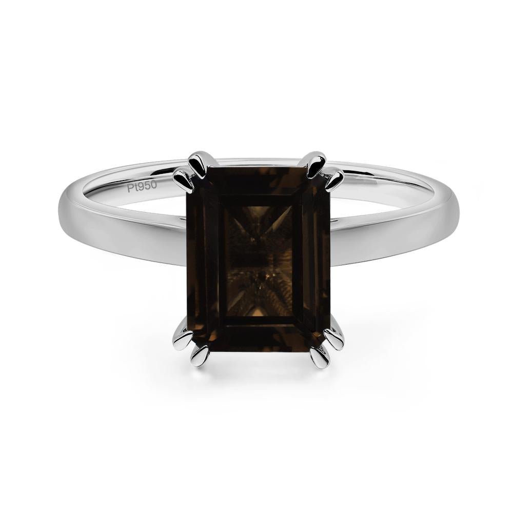 Emerald Cut Smoky Quartz Solitaire Wedding Ring - LUO Jewelry #metal_platinum