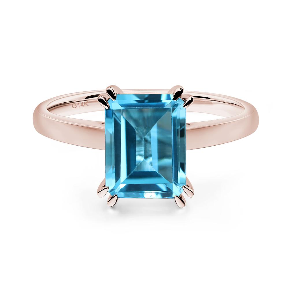 Emerald Cut Swiss Blue Topaz Solitaire Wedding Ring - LUO Jewelry #metal_14k rose gold