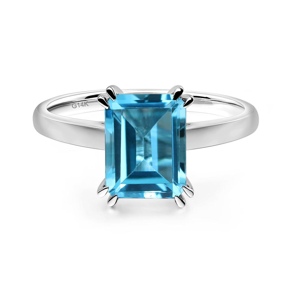 Emerald Cut Swiss Blue Topaz Solitaire Wedding Ring - LUO Jewelry #metal_14k white gold