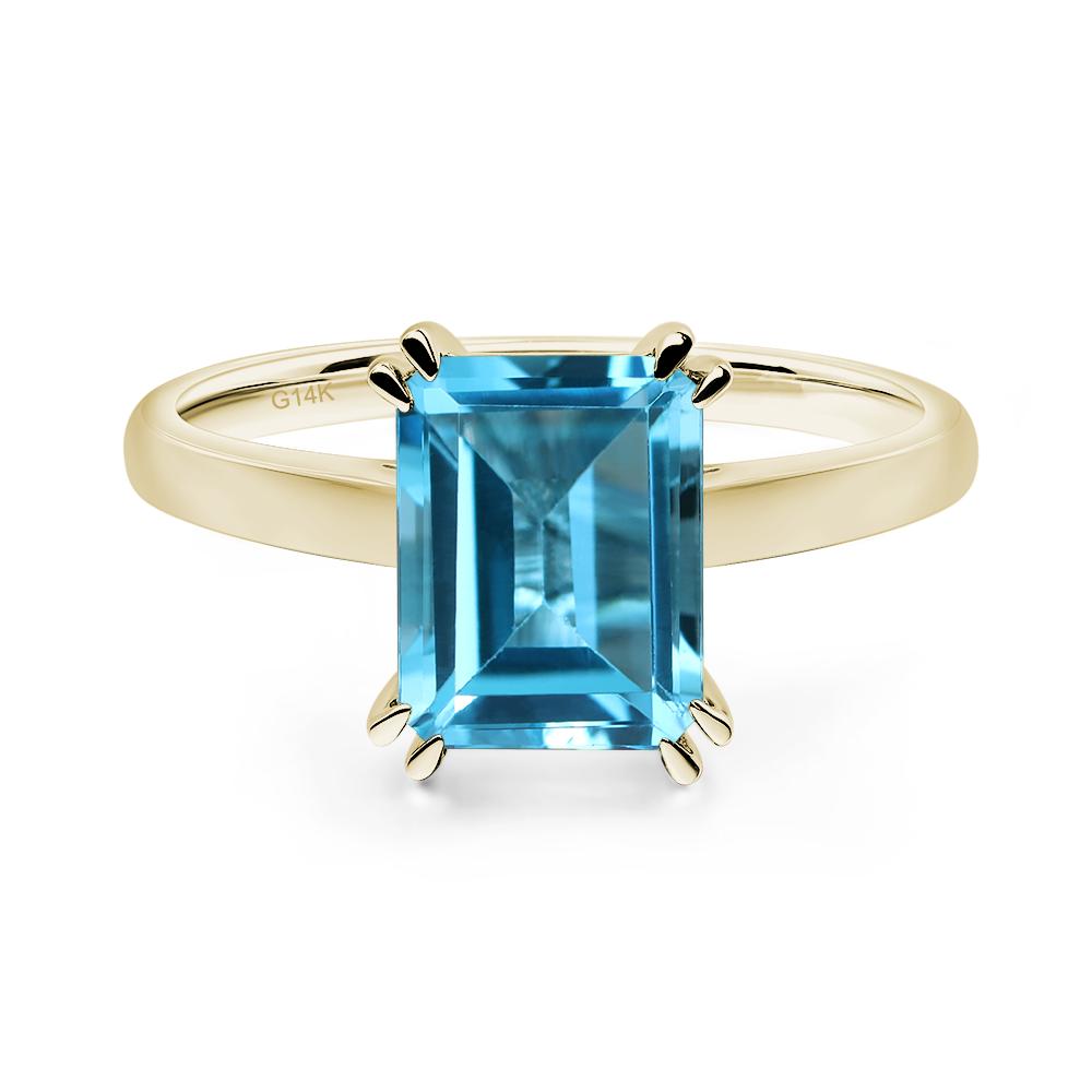 Emerald Cut Swiss Blue Topaz Solitaire Wedding Ring - LUO Jewelry #metal_14k yellow gold